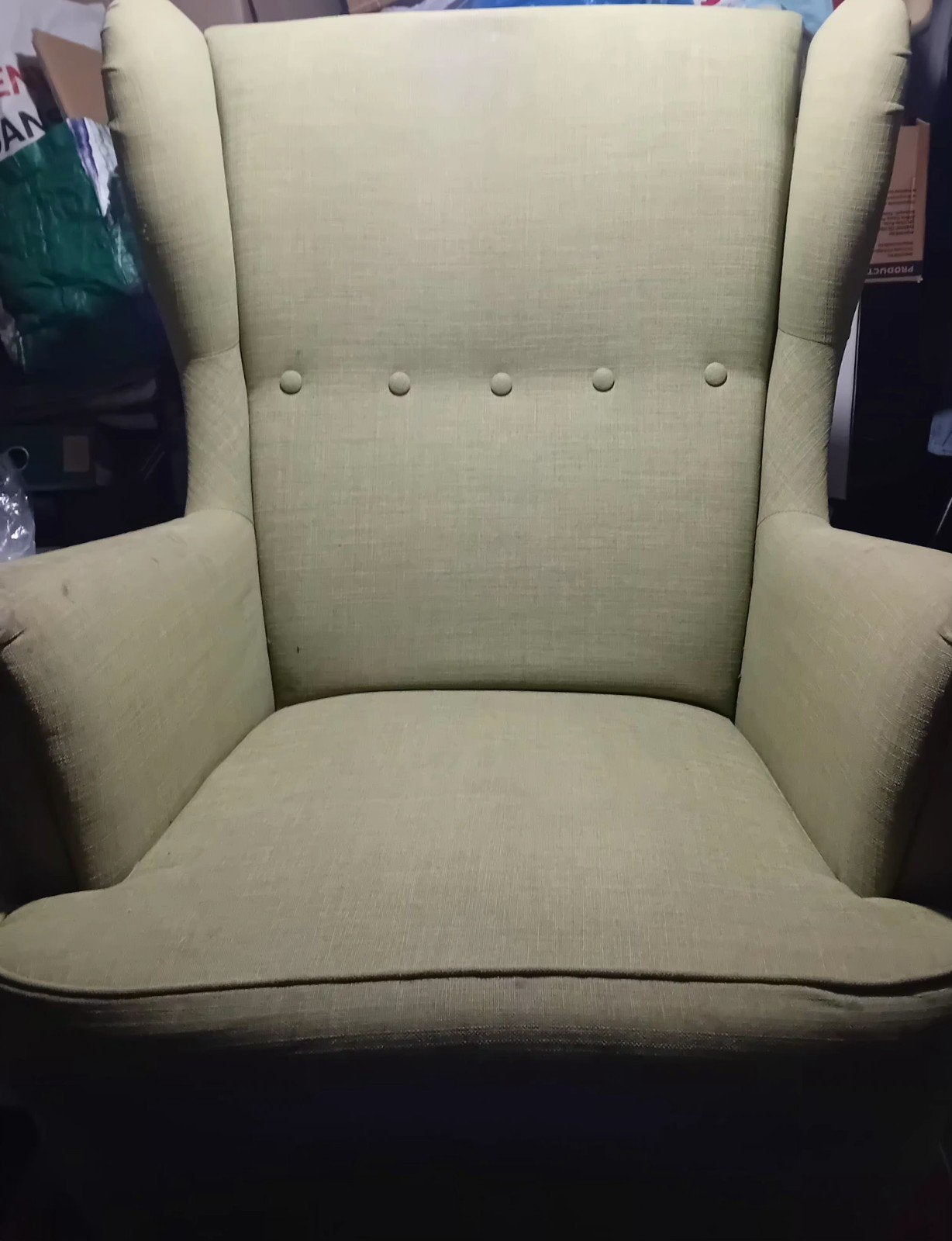 Fauteuil en tissu vert clair - à nettoyer / à réparer, Maison & Meubles, Utilisé