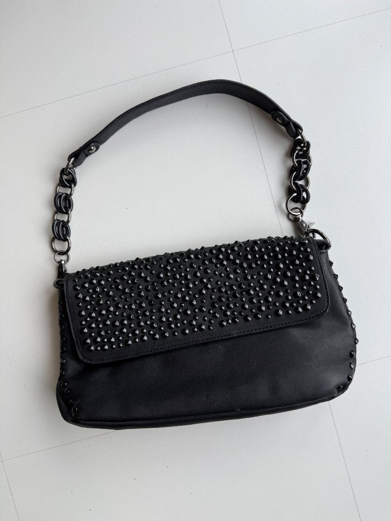 Zwarte handtas met spikes - David Jones, Handtassen en Accessoires, Ophalen of Verzenden, Gebruikt, Zwart, Handtas