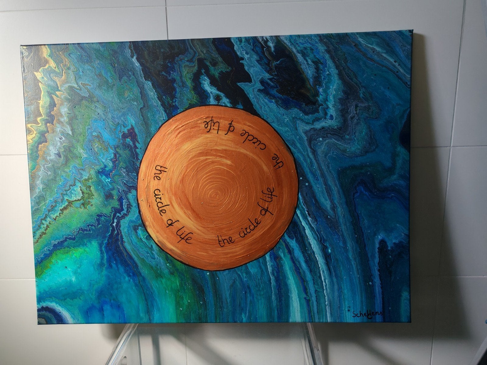 cercle de vie sur acrylique coulant 80/60, Enlèvement ou Envoi
