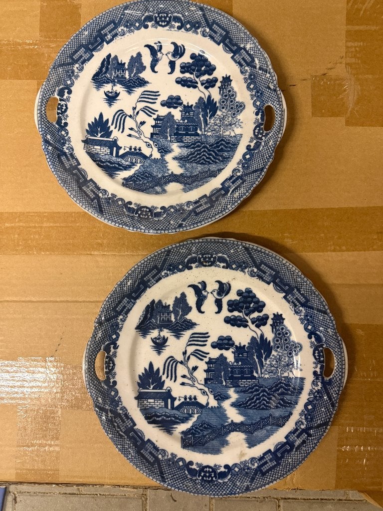 Paire de plats à oreilles Blue Willow – XIXe siècle, Antiquités & Art, Enlèvement ou Envoi