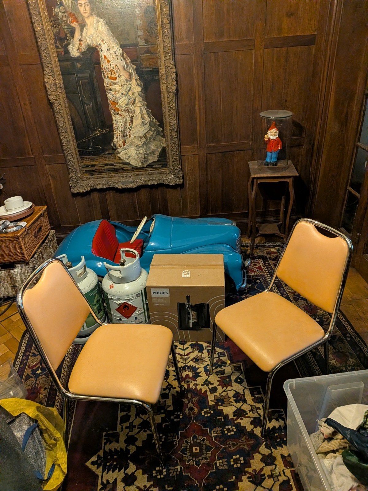 Set van 2 Vintage / Retro chromen stoelen, Ophalen, Kunststof, Gebruikt, Twee