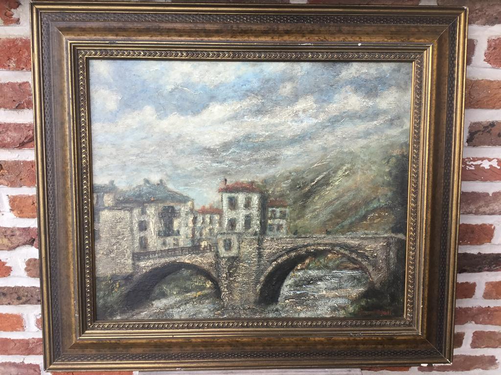 Huile/panneau - dessiné - dos au crayon : Pont de Sospel-, Enlèvement
