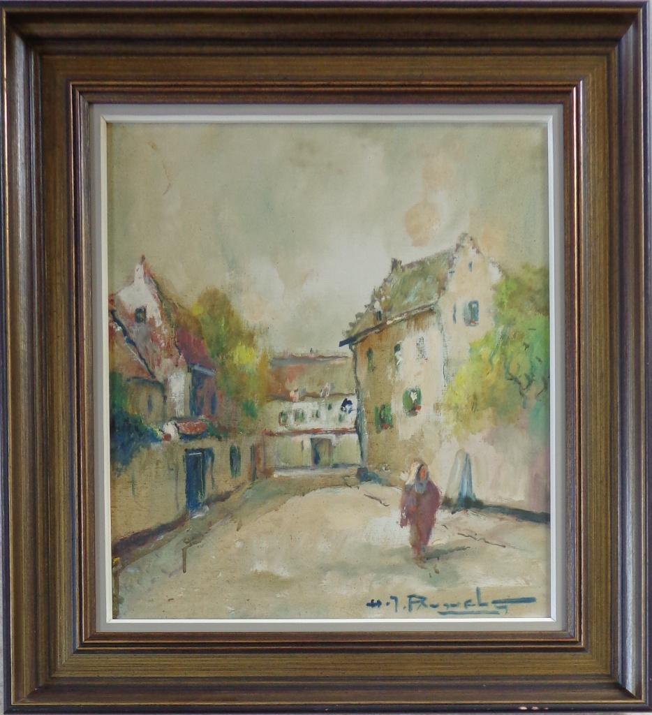 HENRI-JOSEPH PAUWELS / BEGIJNHOF / OLIEVERF / 64x59cm KADER, Ophalen of Verzenden