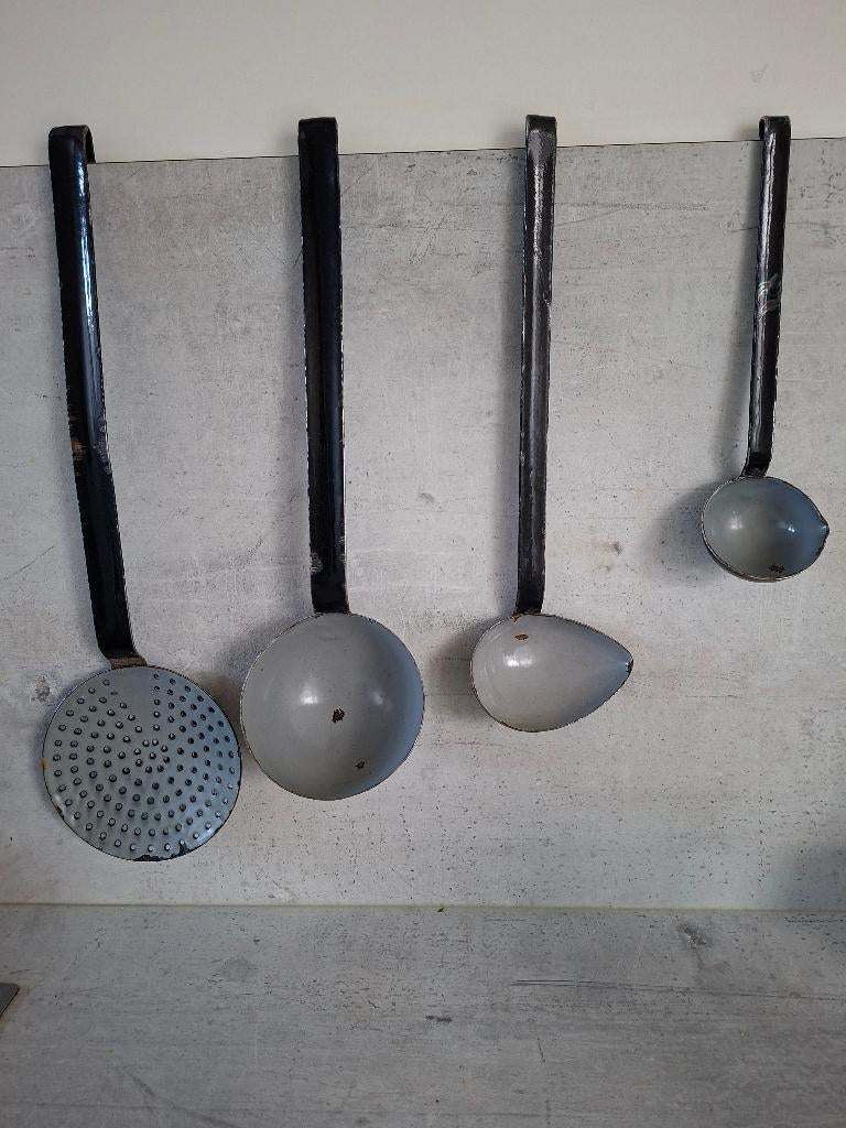 Emaille keuken lepels set vitrage/antiek +-70 jaar oud, Ophalen, Gebruikt, Overige materialen, Bestekset