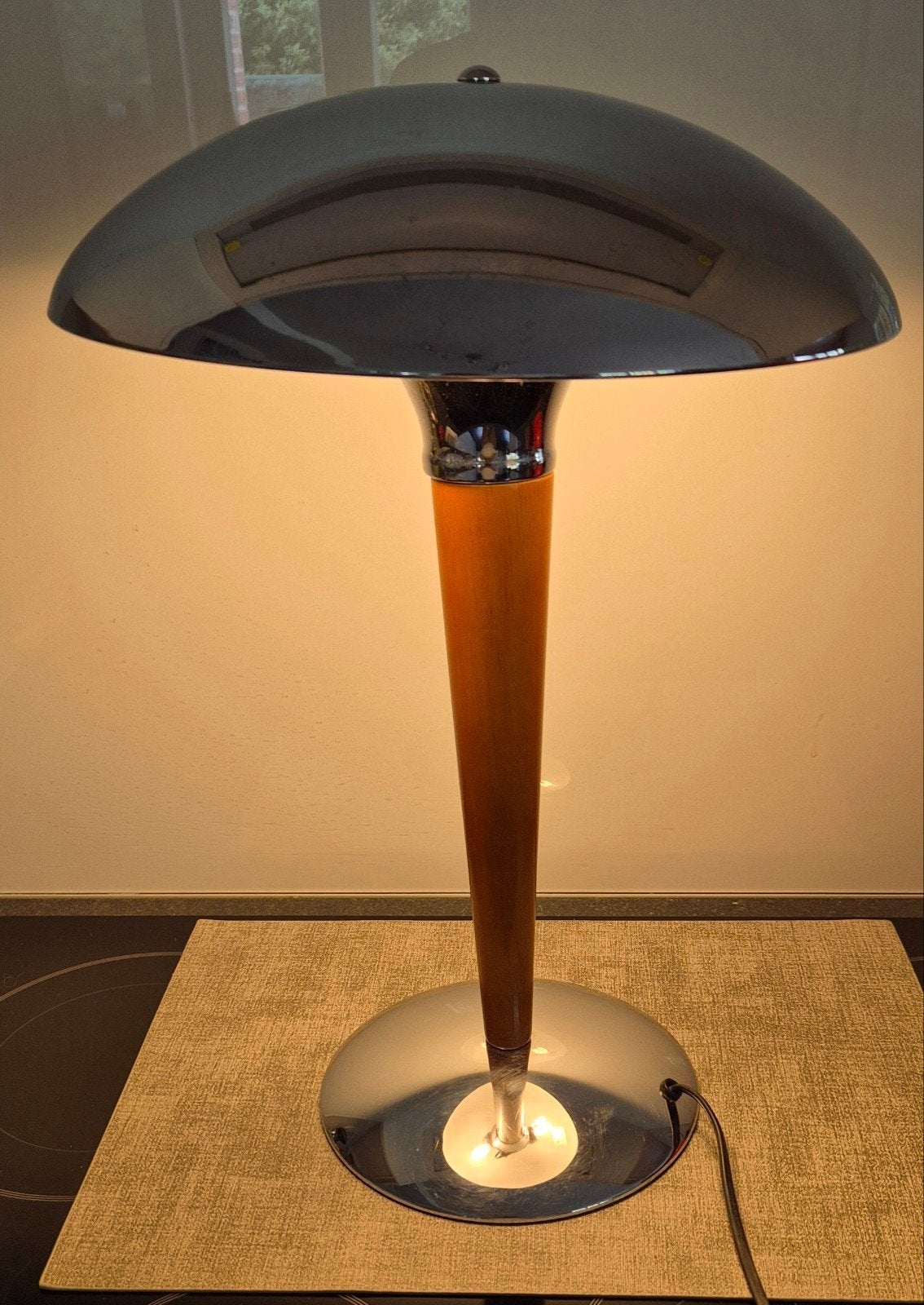 Lampe de table Space Age Mushroom, chrome et bois, années 1, Enlèvement, Lampe, Bois