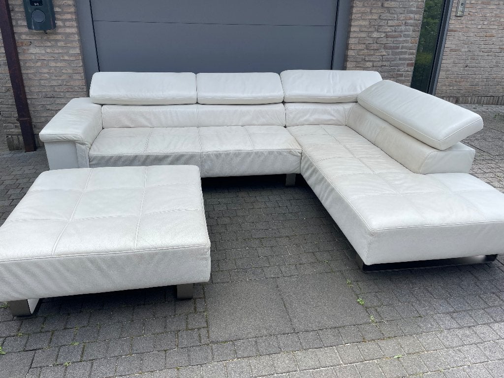 Hoekzetel met poef, Huis en Inrichting, Ophalen, Gebruikt, Leer