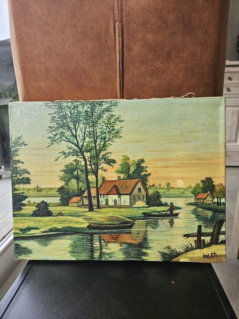 schilderij W. Ghesquière, Peinture à l'huile, Paysage, Signé, Enlèvement