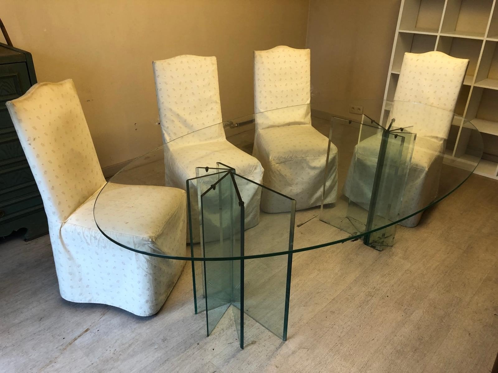 Prachtige glazen tafel met 4 bijpassende stoelen., Huis en Inrichting, Ophalen, 100 tot 150 cm, Vijf personen of meer, 150 tot 200 cm