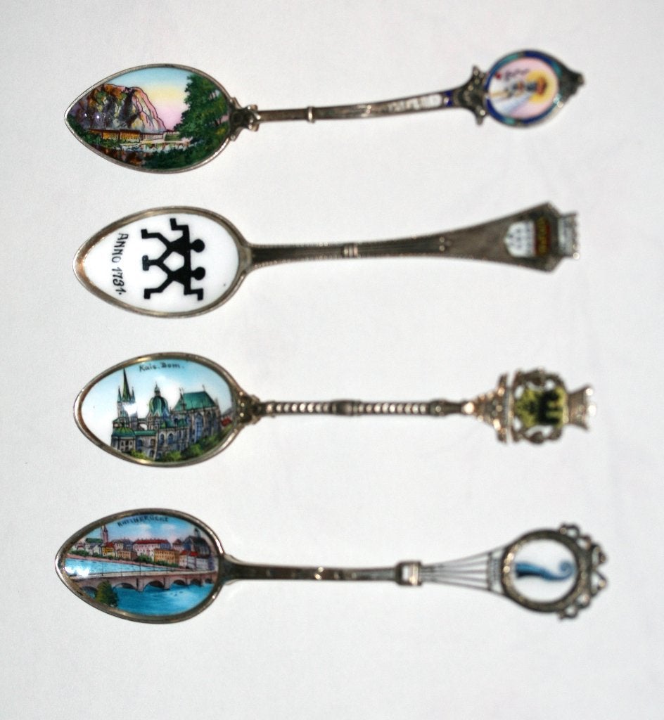4 antieke lepeltjes Zilver 800 emaille, Antiek en Kunst, Ophalen of Verzenden, Zilver