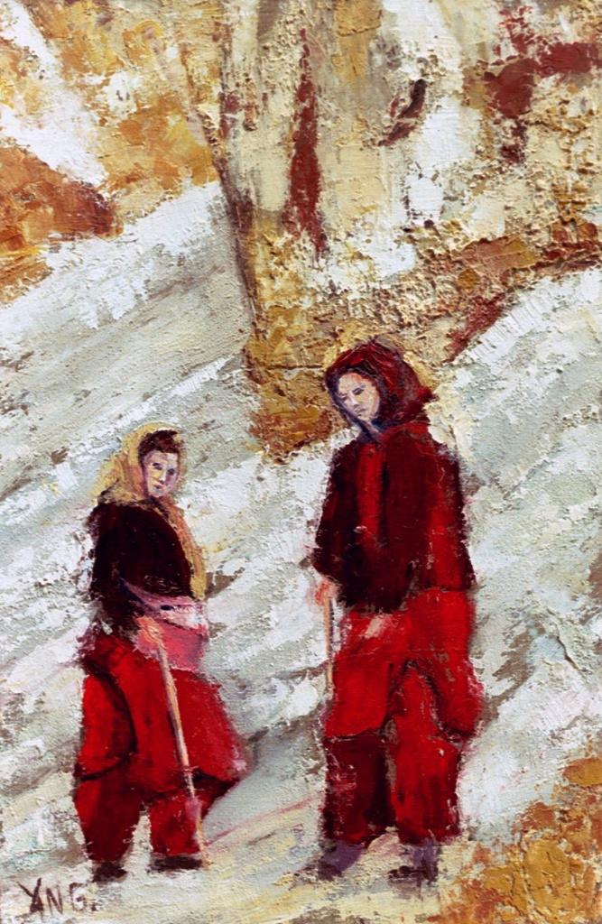 Femmes dans la neige de Van G., Antiquités & Art, Art | Peinture | Classique, Enlèvement