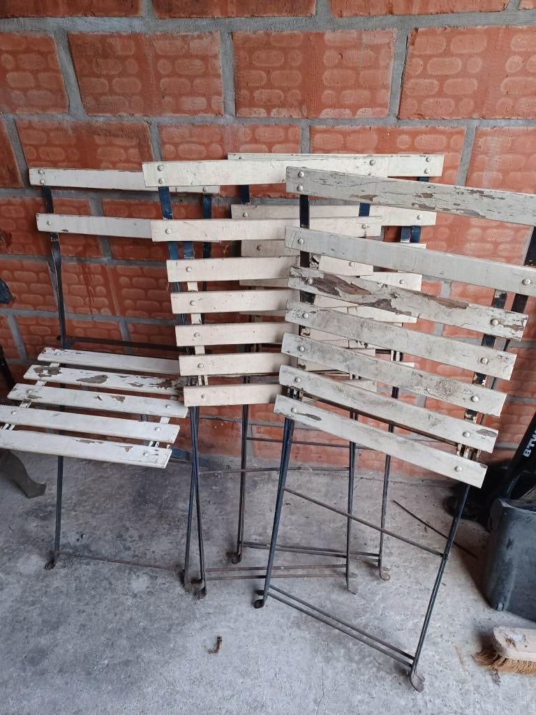 4 ijzeren terrasstoelen, Ophalen, Gebruikt, Metaal