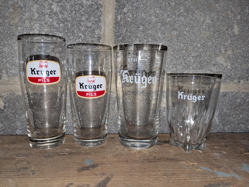 4 verres anciens brasserie Krüger, Collections, Enlèvement