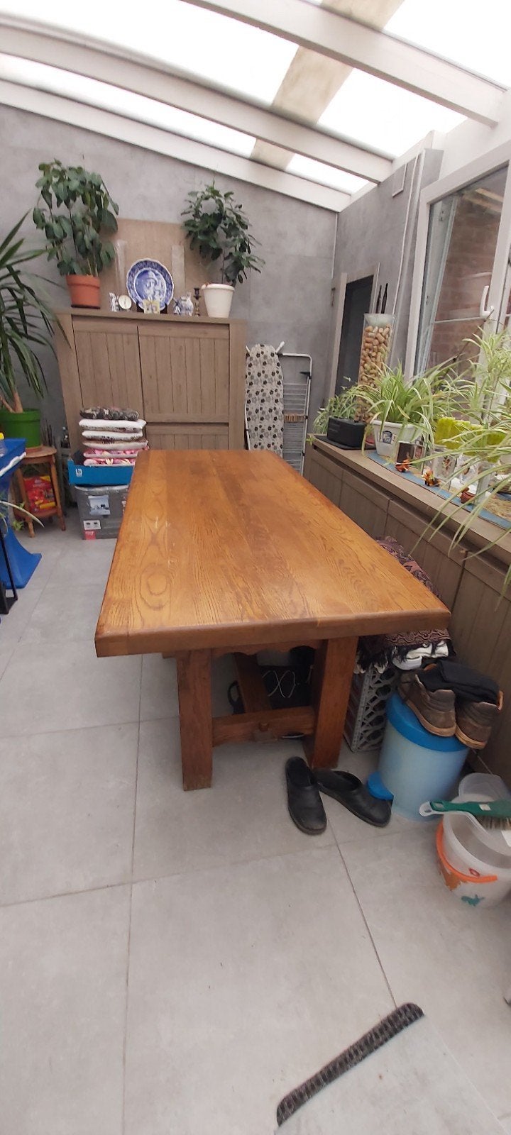 Massief houten tafel, te koop, Huis en Inrichting, Tafels | Eettafels, Ophalen, 200 cm of meer, 50 tot 100 cm, Zo goed als nieuw