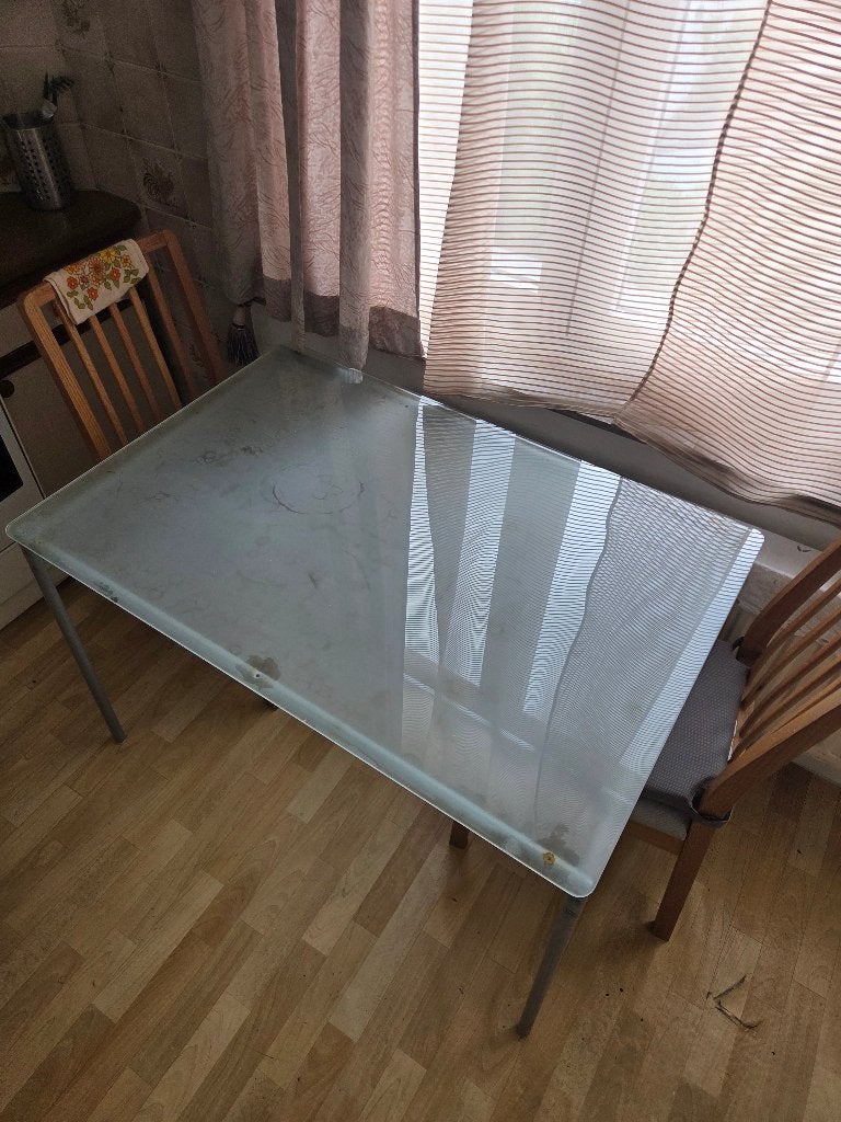 Keukentafel + 4 stoelen, Ophalen, Gebruikt, Glas