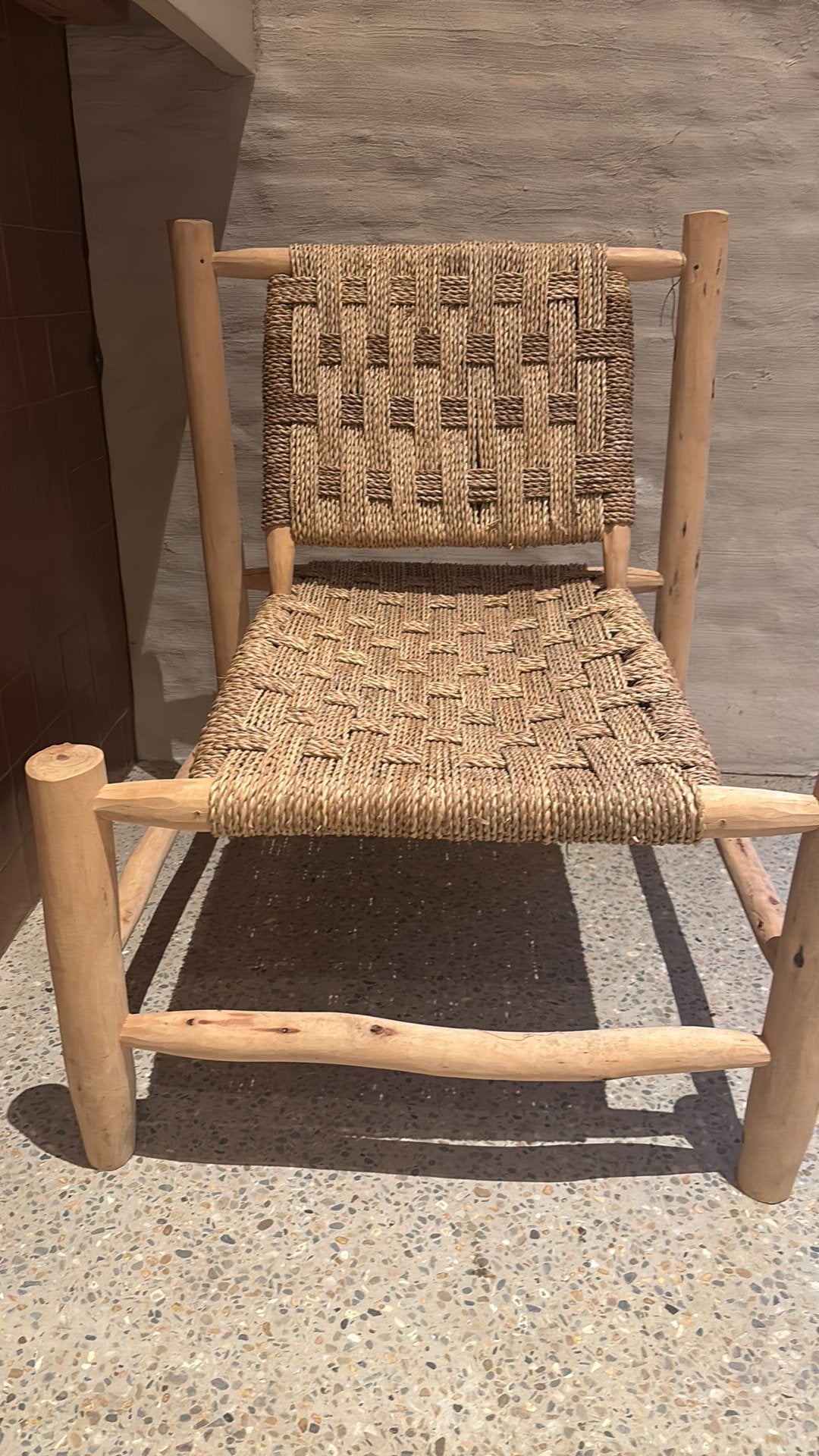 Marokaanse nieuwe lunge stoel hout én riet gras, Ophalen, Bruin, Boho, Nieuw
