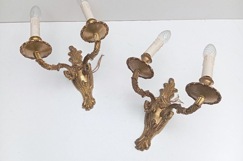 2 AMPOULES ANCIENNES, BRONZE, LAITON, APPLIQUES MURALES, Enlèvement ou Envoi, Bronze