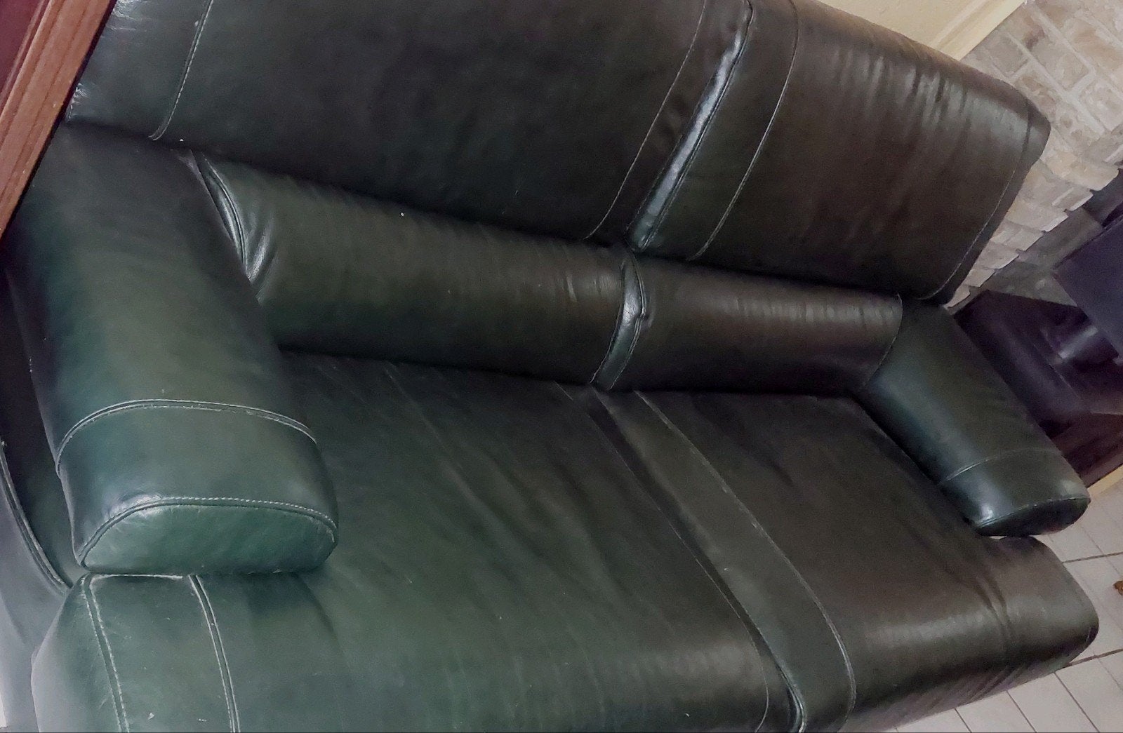 Salon en cuir véritable vert foncé, Ophalen, Zo goed als nieuw, Leer