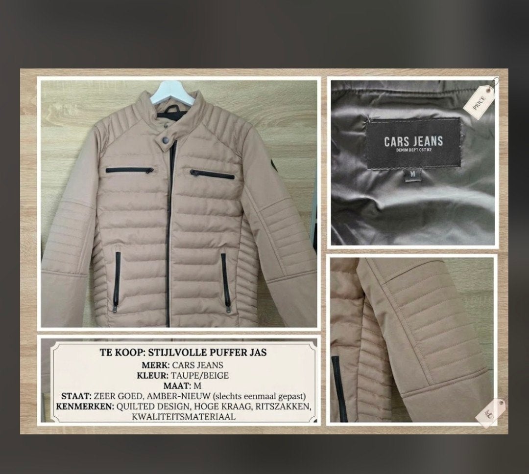 Stijlvolle Cars Jeans Puffer Jas (Maat M) – Taupe / Beige, Ophalen of Verzenden, Maat 48/50 (M), Beige