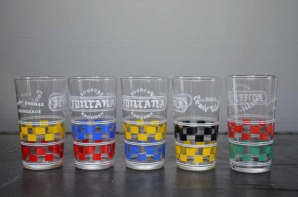 5 Vintage limonadeglazen Fontana bronnen, Collections, Enlèvement ou Envoi, Utilisé, Verre à soda