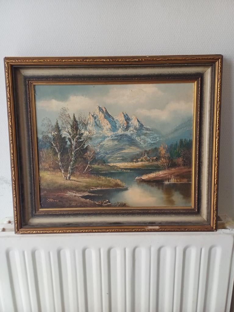 Sfeervol Berglandschap – Gesigneerd H. Ross, Antiek en Kunst, Ophalen