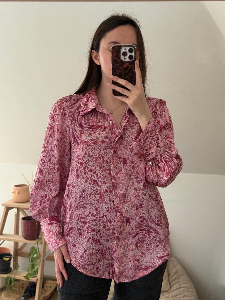Chemise satinée rose imprimé marbré – Zara – Oversize chic, Enlèvement ou Envoi, Rose, Porté, Zara