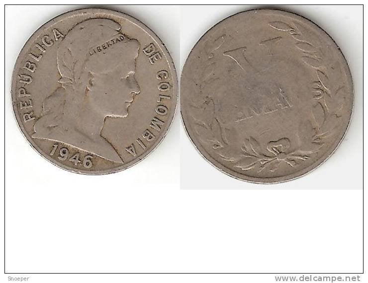colombia 5 centavos 1946 large date km 199, Timbres & Monnaies, Monnaies | Amérique, Envoi, Amérique du Sud, Monnaie en vrac