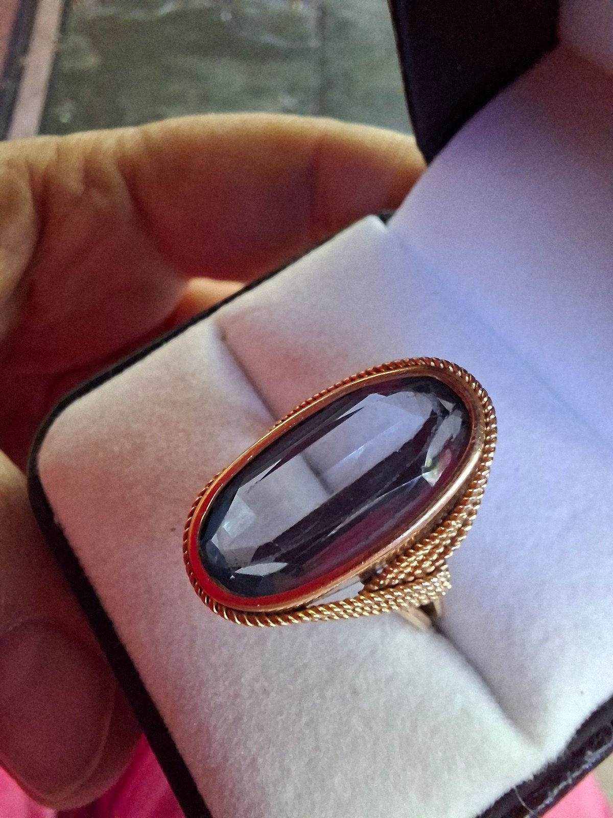 Vintage 18 karaat gouden ring met  natuurlijke aquamarijn, 18 tot 19, Ophalen of Verzenden, Zo goed als nieuw, Met edelsteen