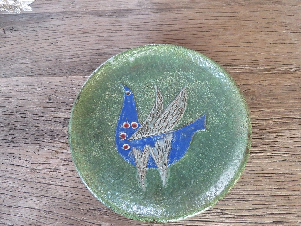 Vintage keramiek wandbord vogel 1970s Perignem, Ophalen of Verzenden
