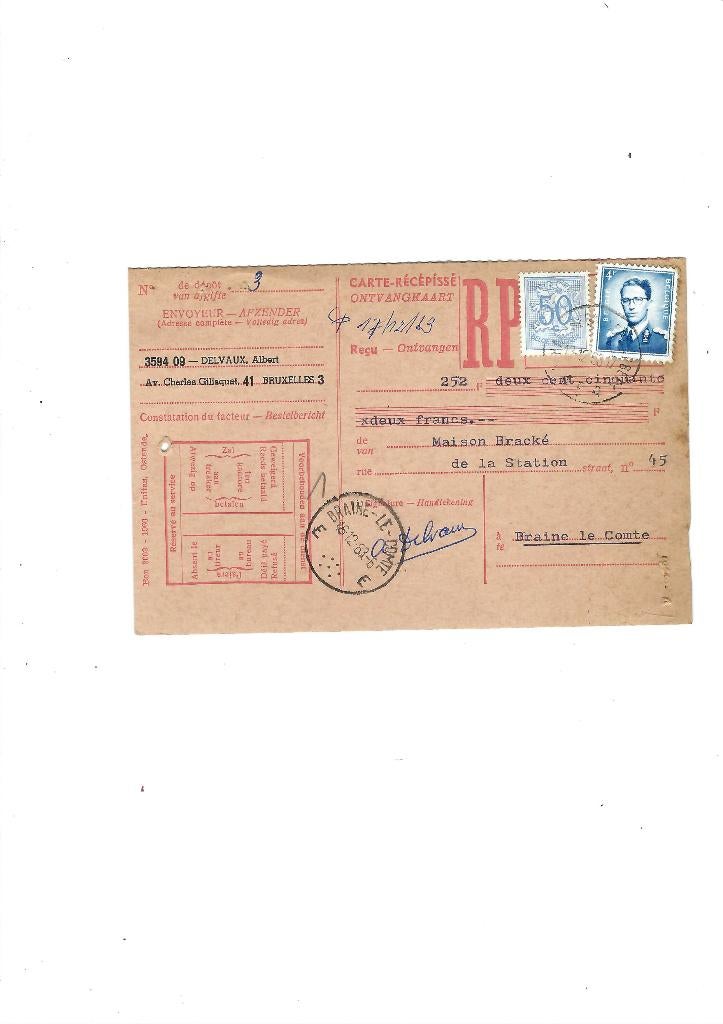 Ancienne carte récépissé 1969, Collections, Envoi, Utilisé
