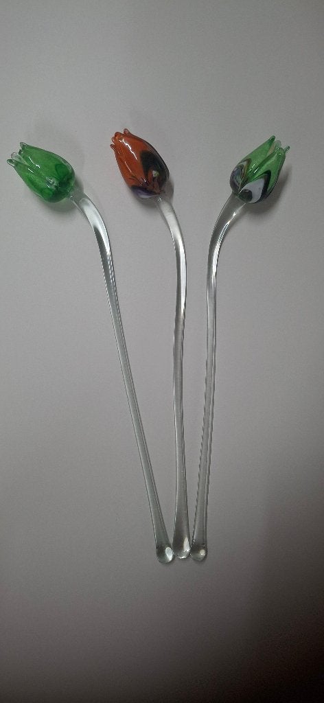 Handgemaakte glazen tulpen – set van 3 - hoogte 50 cm, Ophalen, Zo goed als nieuw