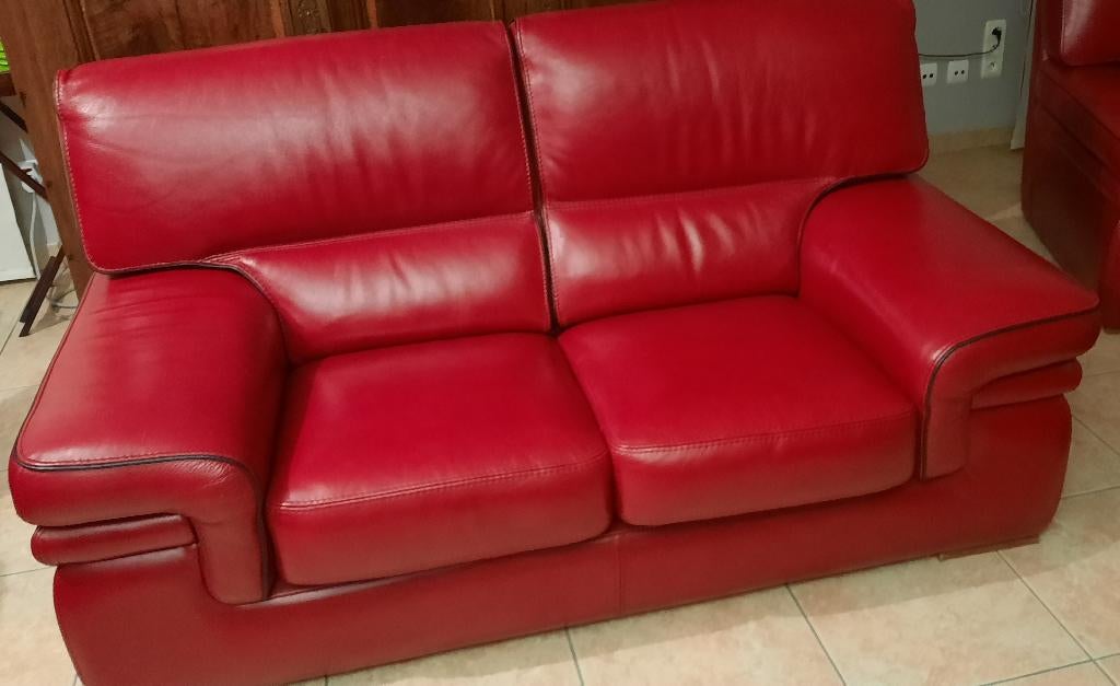 Rode lederen 2-zit & 2,5 zit zetels, Ophalen, Gebruikt, Leer