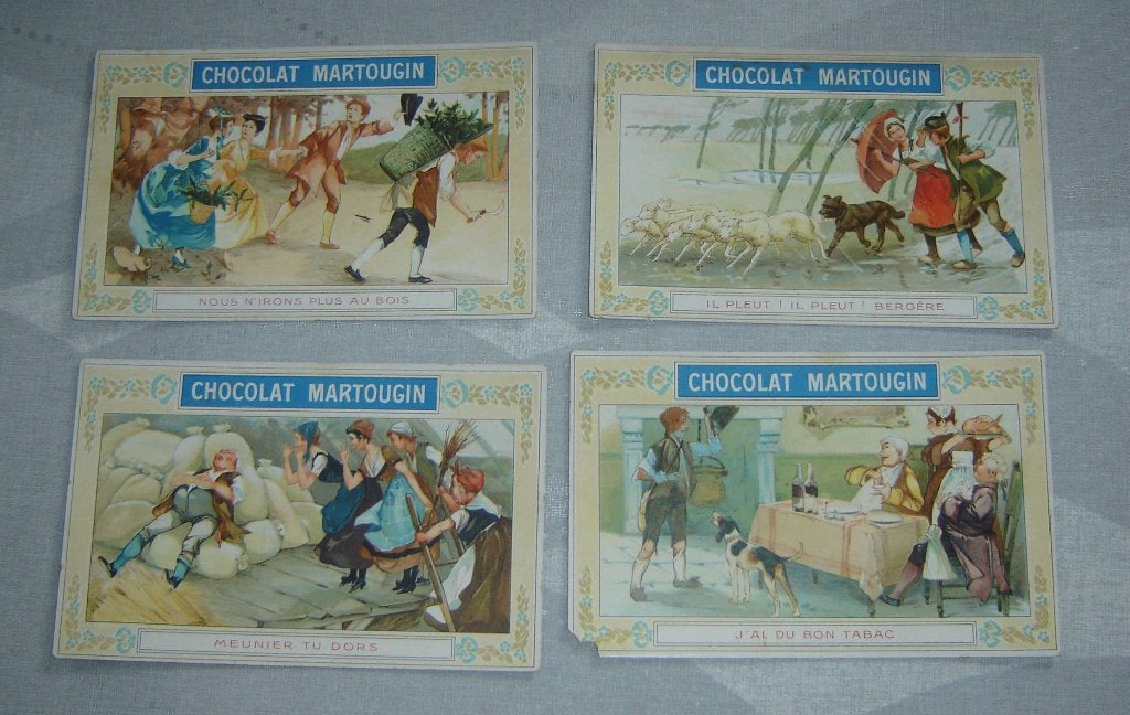 Chromos Chocolate MARTOUGIN Songtexten 7st, Verzamelen, Foto's en Prenten, Gebruikt, Verzenden, Voor 1940, Prent