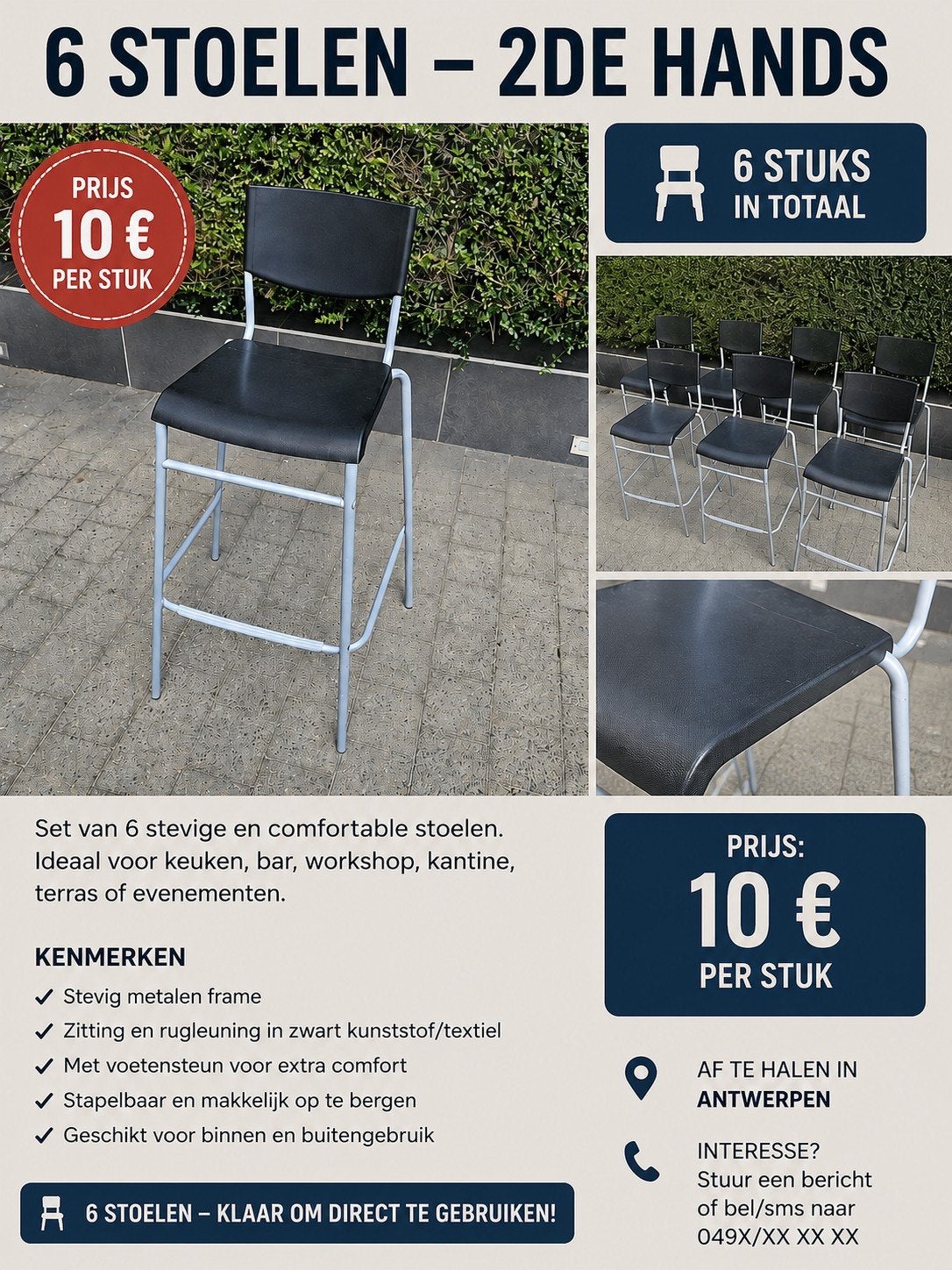 6 Barkrukken van Ikea, Caravanes & Camping, Meubles de camping, Enlèvement