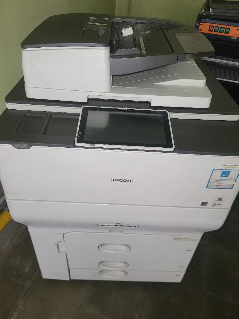 LOT PRO — RICOH MP C6503 + C3002 +PLOCKMATIC 350M, Computers en Software, Printers, Gebruikt, Printer, Laserprinter, Faxen, Kleur printen