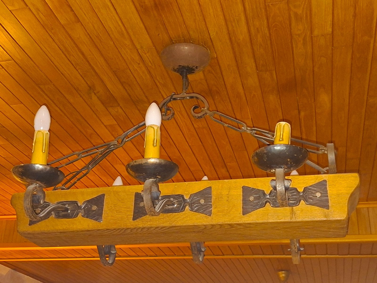 Lustre rustique en bois massif, Huis en Inrichting, Ophalen, Gebruikt, Bruin, Overige merken