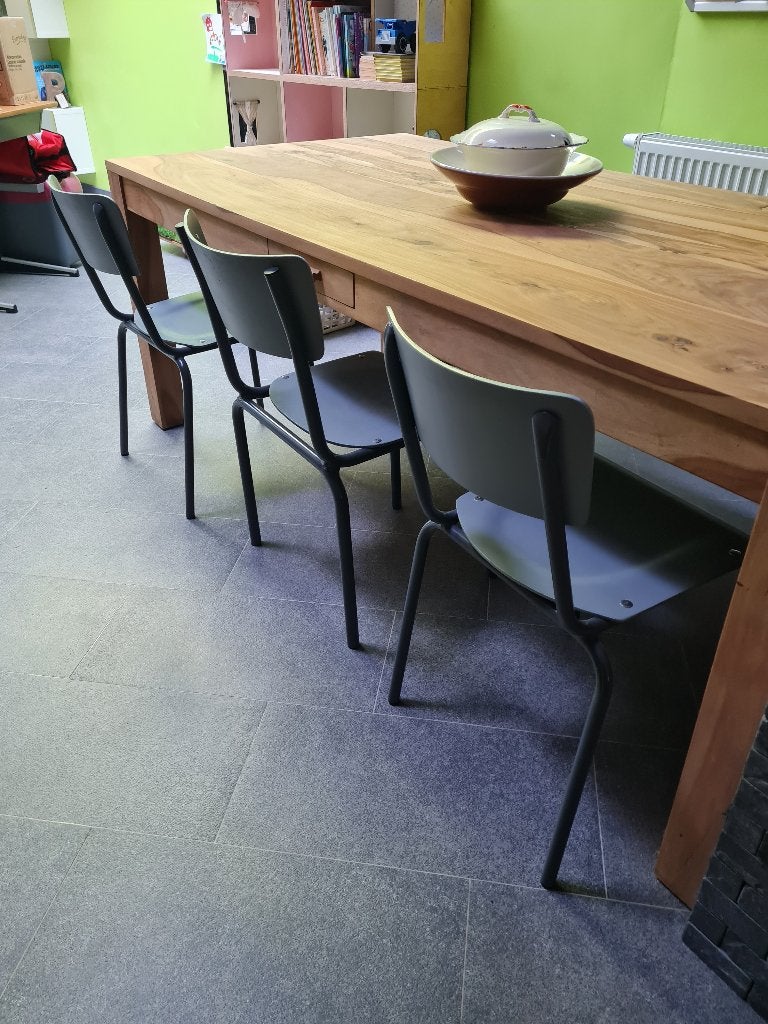 3 vintage schoolstoelen, Huis en Inrichting, Ophalen, Grijs