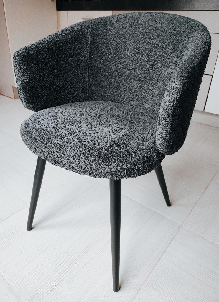 Bouclé eetkamerstoelen (6st) - Antraciet, Huis en Inrichting, Stoelen, Zo goed als nieuw, Vijf, Zes of meer stoelen, Stof, Grijs