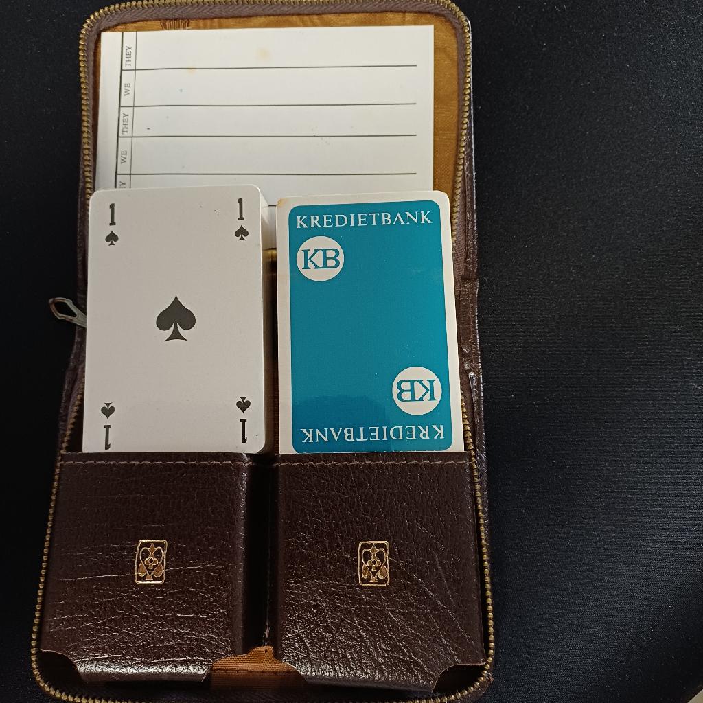 Vintage KB Kredietbank speelkaarten set in etui, Ophalen of Verzenden, Zo goed als nieuw, Speelkaart(en)