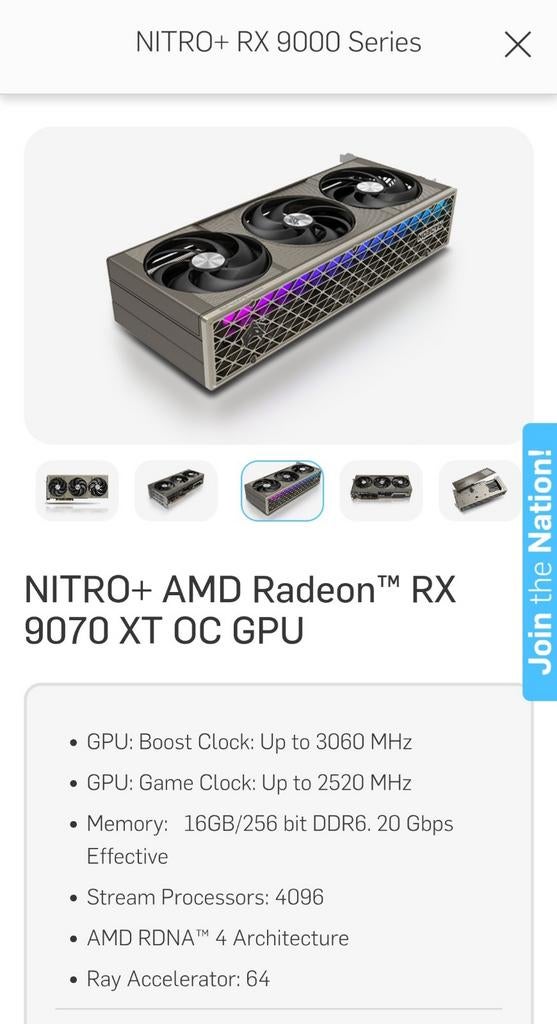 Saphire Nitro + 9070 xt 16 gb, Computers en Software, Ophalen of Verzenden, Zo goed als nieuw