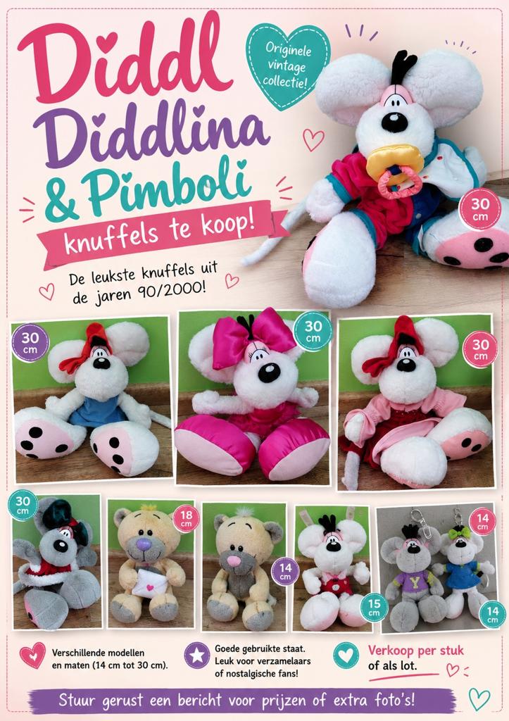 Diddl knuffels te koop prijzen en info via pb aub, Ophalen, Diddl