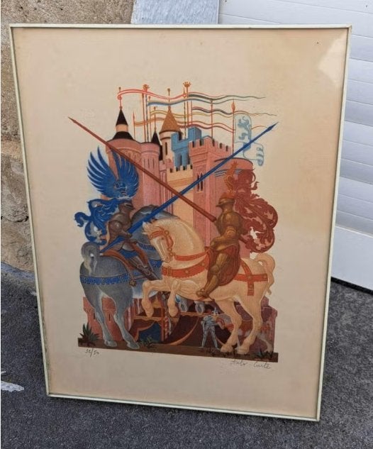 Lithographie moyen age signe Anto carte, Antiquités & Art, Enlèvement ou Envoi, Lithographie