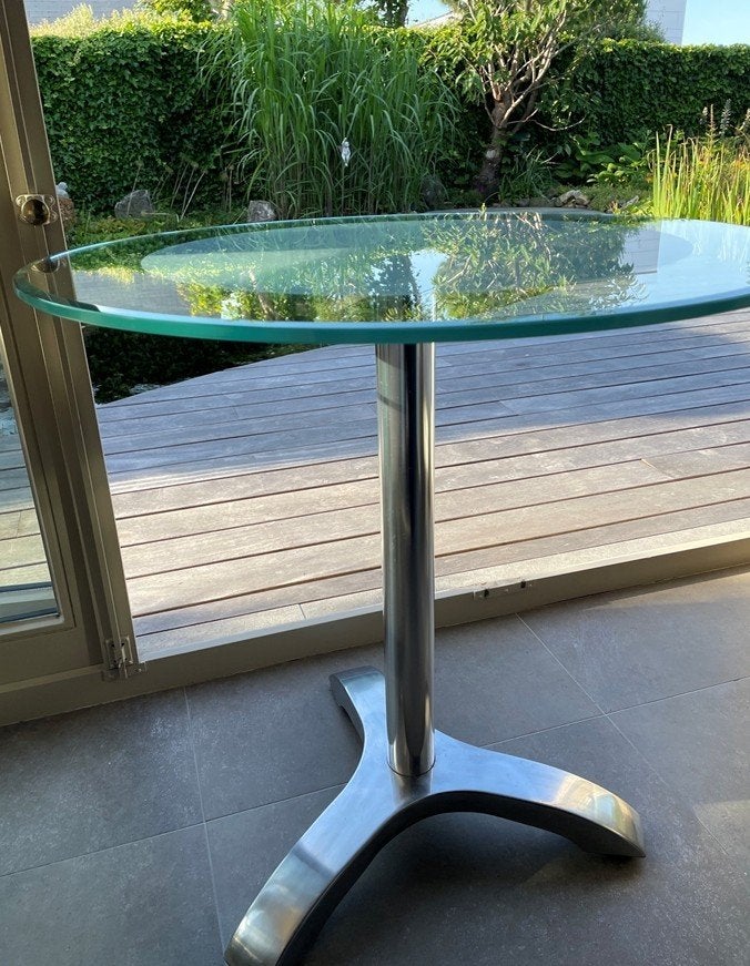 prachtige bistrotafel met glazen blad, Ophalen, Gebruikt, Glas