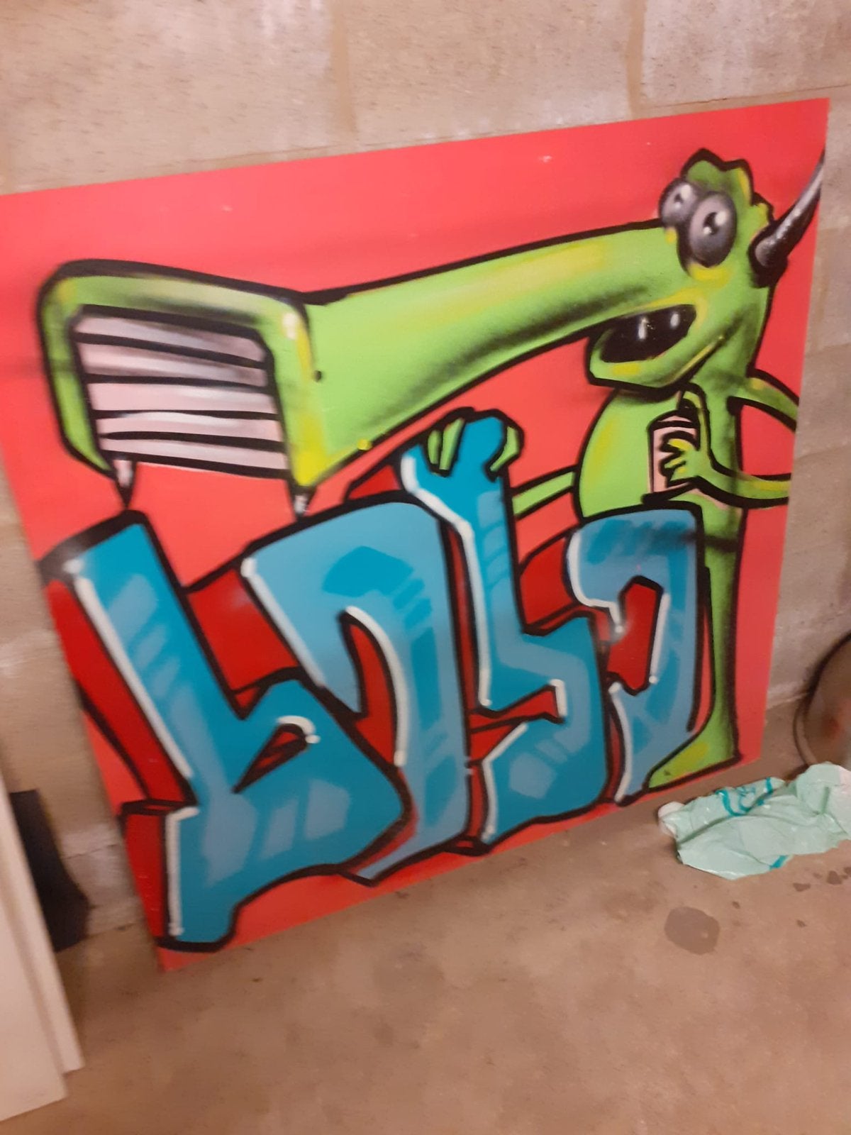 Graffiti tekening op bord, Ophalen