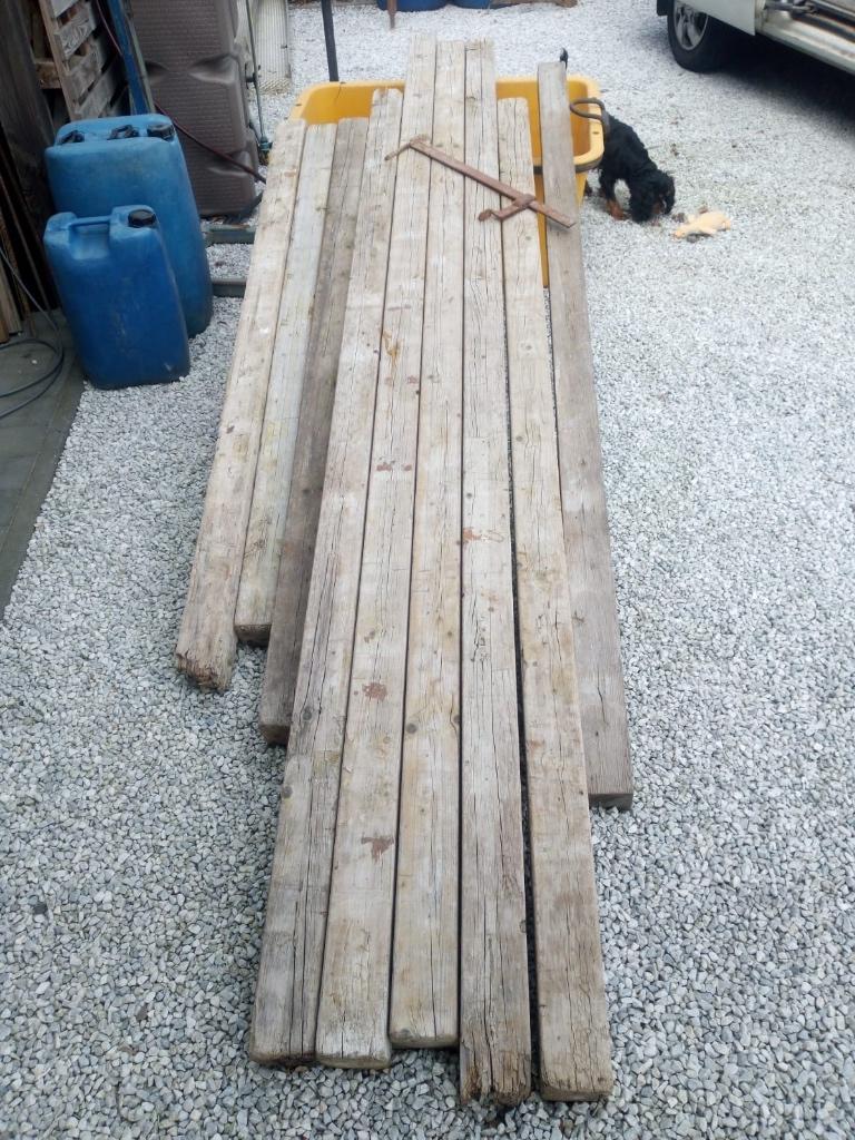 Te koop: Houten metsprofiels 5 stuks +3stuks korte+10haken, Doe-het-zelf en Bouw, Ophalen, Gebruikt