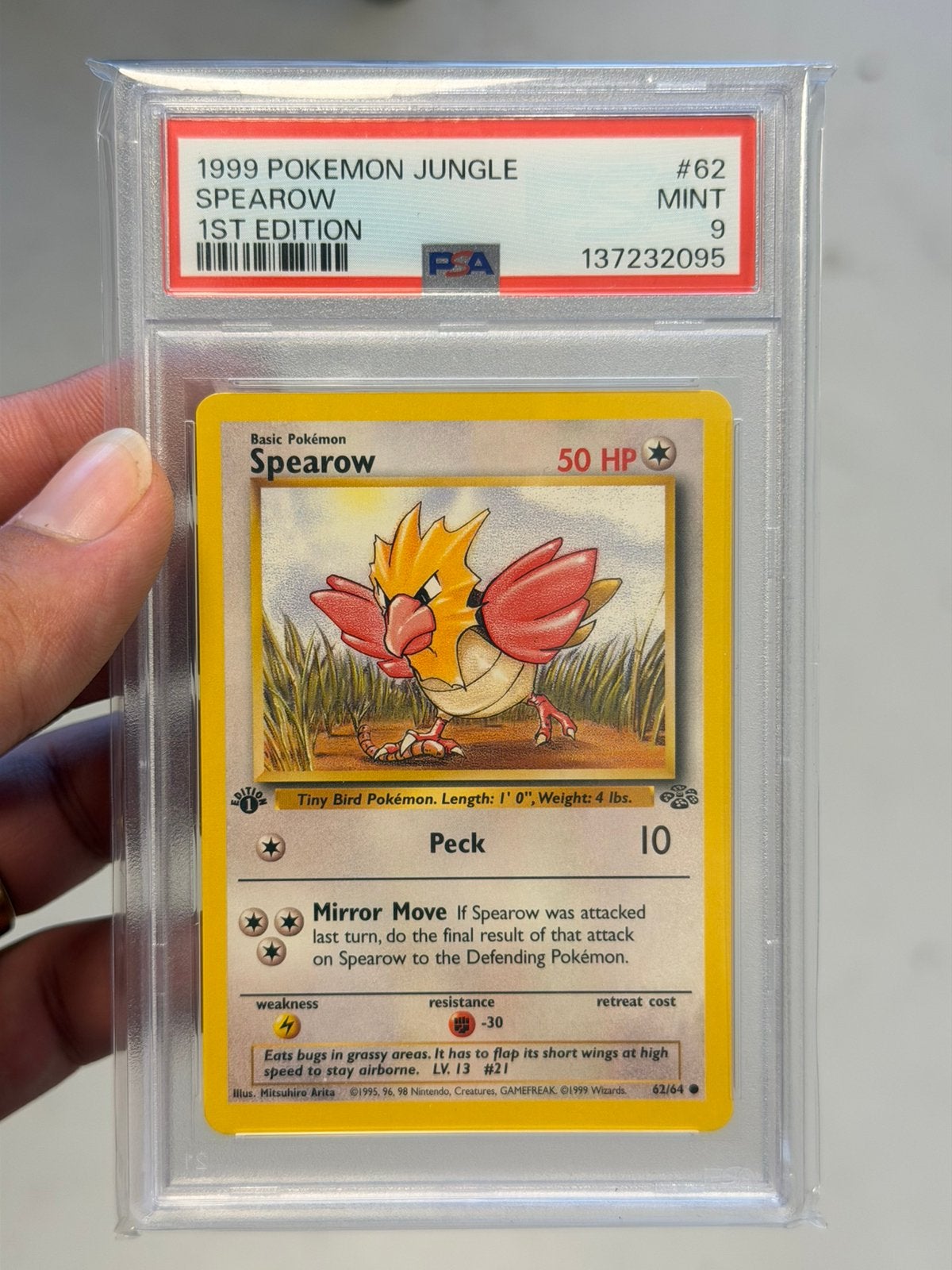 Spearow First 1st Edition Jungle 1999 #62 PSA 9 Pokémon slab, Hobby en Vrije tijd, Verzamelkaartspellen | Pokémon, Ophalen of Verzenden