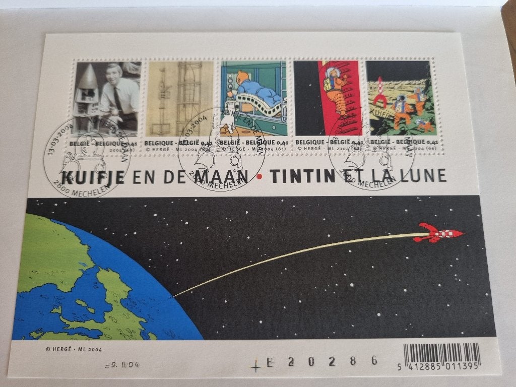 Timbre Tintin et la lune du 1er jour, Espace, Affranchi, Oblitération 1er jour, Envoi