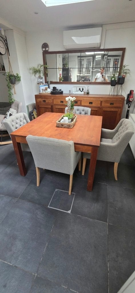 Table salle à manger teck massif, Maison & Meubles, Enlèvement, Comme neuf
