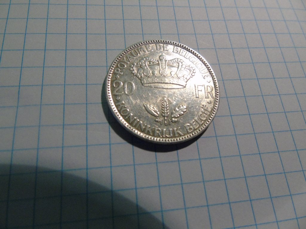 Zilveren muntstuk 20 frank Belgie 1935 Position A, Postzegels en Munten, Ophalen, Losse munt, Zilver