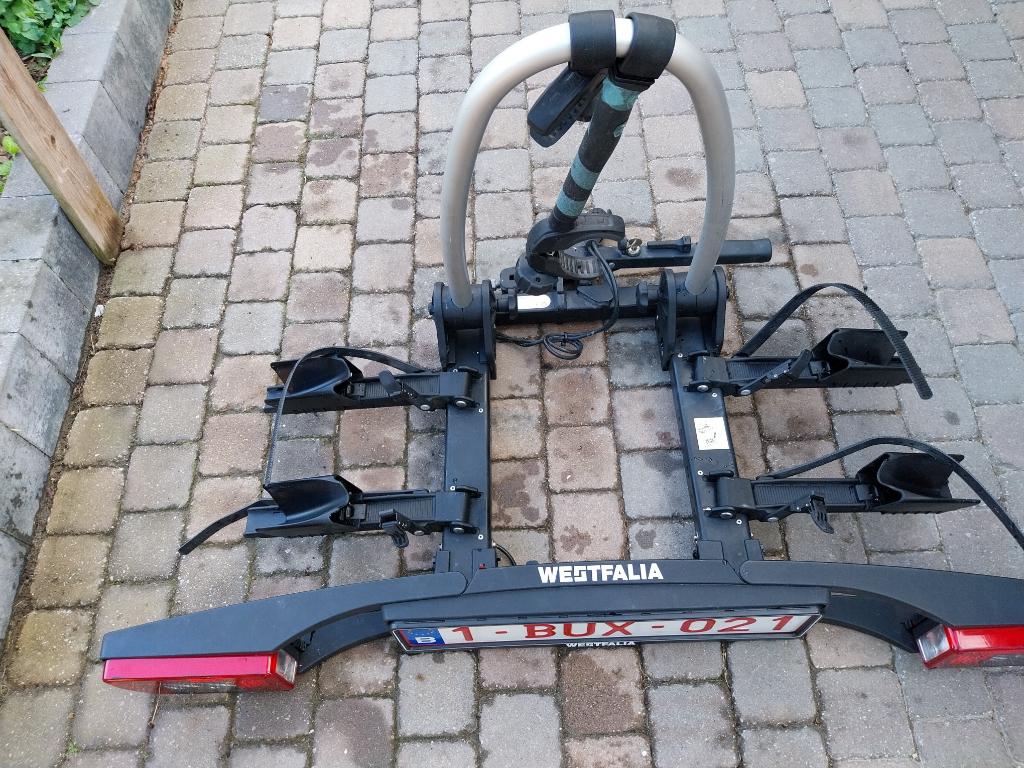 Fietsendrager Westfalia, Auto diversen, Fietsendragers, Gebruikt, Trekhaakdrager, 2 fietsen, Brede banden, Elektrische fiets, Ophalen