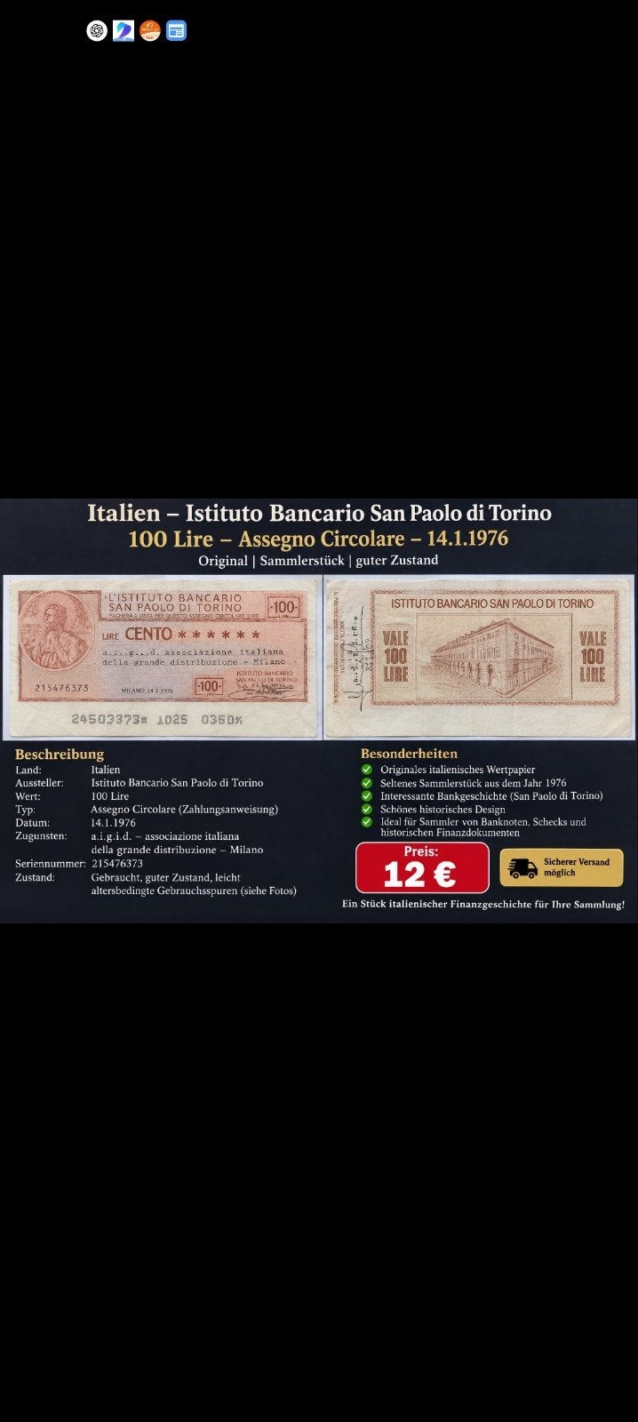 billet de banque, Enlèvement ou Envoi